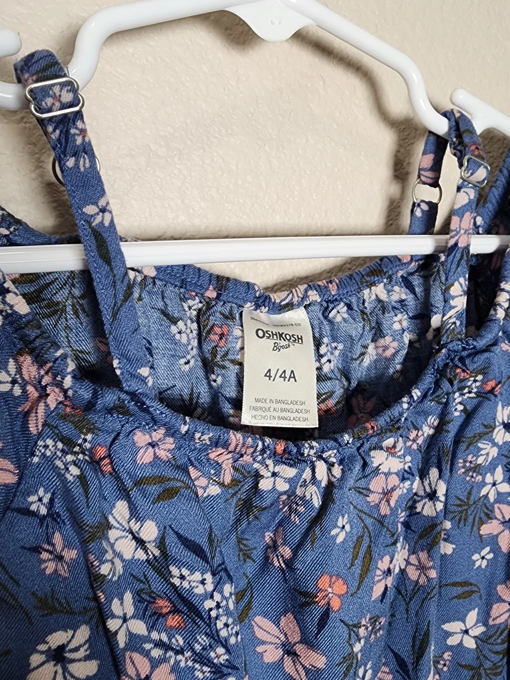 OshKosh B'gosh Blue Floral Romper Cap Sleeves with Pink & White Accents